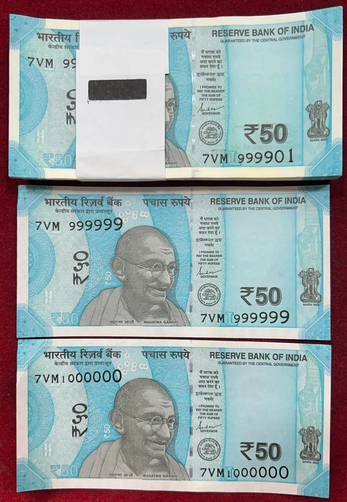 50 Rupees Goveror Shaktikant DAS Rare GEM UNC Serial Packet with Fancy Number 999999 & 1000000