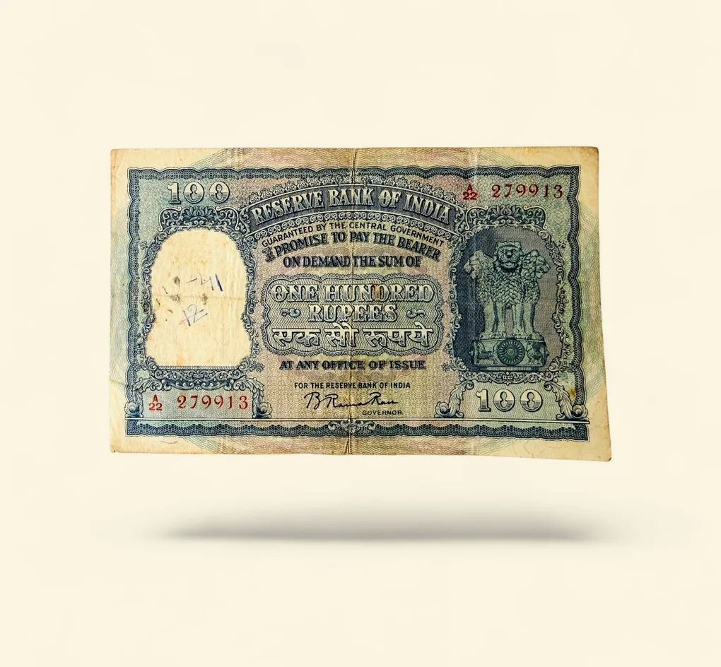 Rs 100 Republic India Banknote 1950s Elephant Issue Signed B Ramarau Red Serial Rupiye Issue