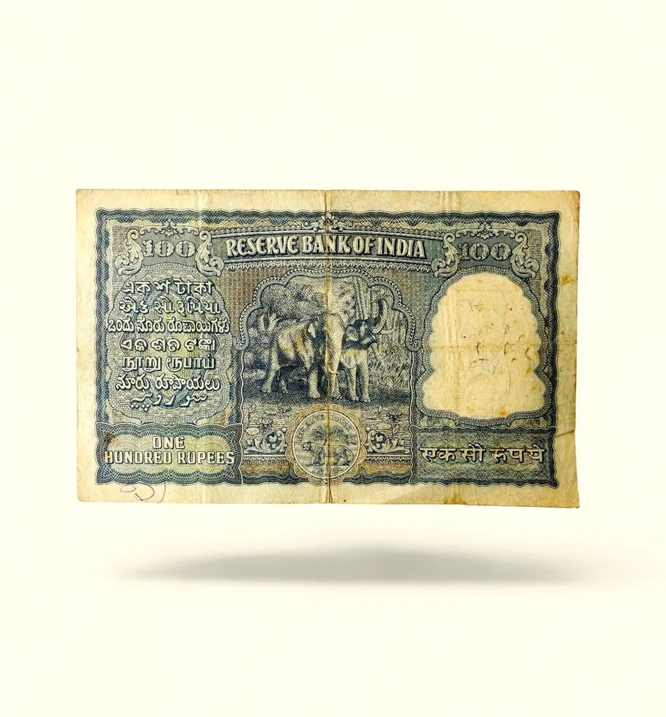 Rs 100 Republic India Banknote 1950s Elephant Issue Signed B Ramarau Red Serial Rupiye Issue
