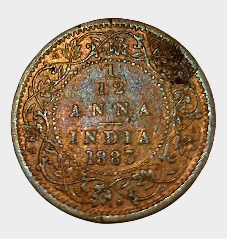 British India Copper 1/12 Anna Key Date Year 1883 Victoria Empress **Rare** High AUNC Grade.