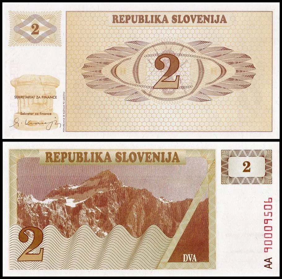 Slovenia 2 Tolarja World Banknote 1990 P2 UNC Unique and rare