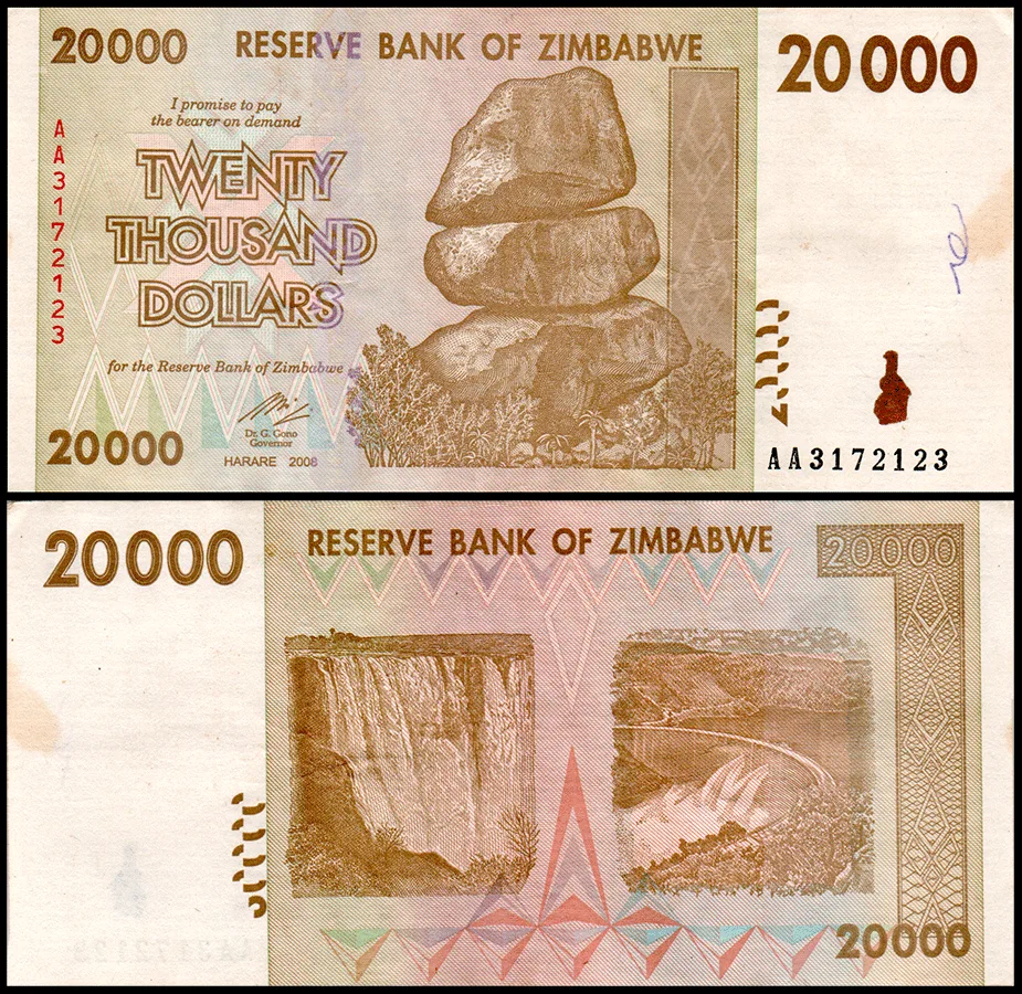 Zimbabwe 20000 Dollars World Banknote 2008 P73 Used Unique and Rare