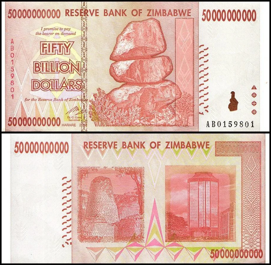 Zimbabwe 50 Billion Dollars World Banknote 2008 P87 UNC Series AB Unique and Rare