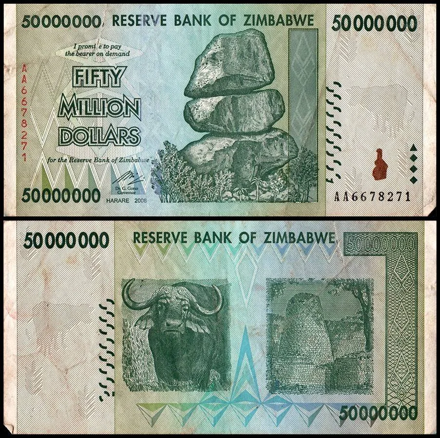 Zimbabwe 50 Million Dollars World Banknote 2008 P79 Used Condition Unique and Rare