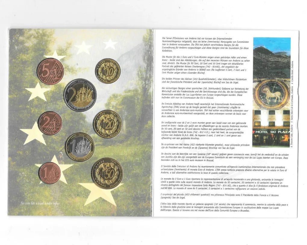 Andora Euro Pattern 2003 Rare (8 Coin Set ) with Beautiful Folder