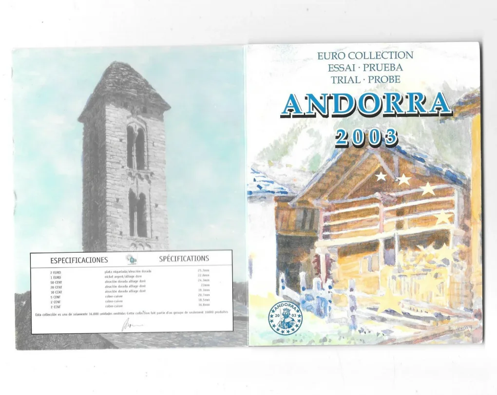 Andora Euro Pattern 2003 Rare (8 Coin Set ) with Beautiful Folder