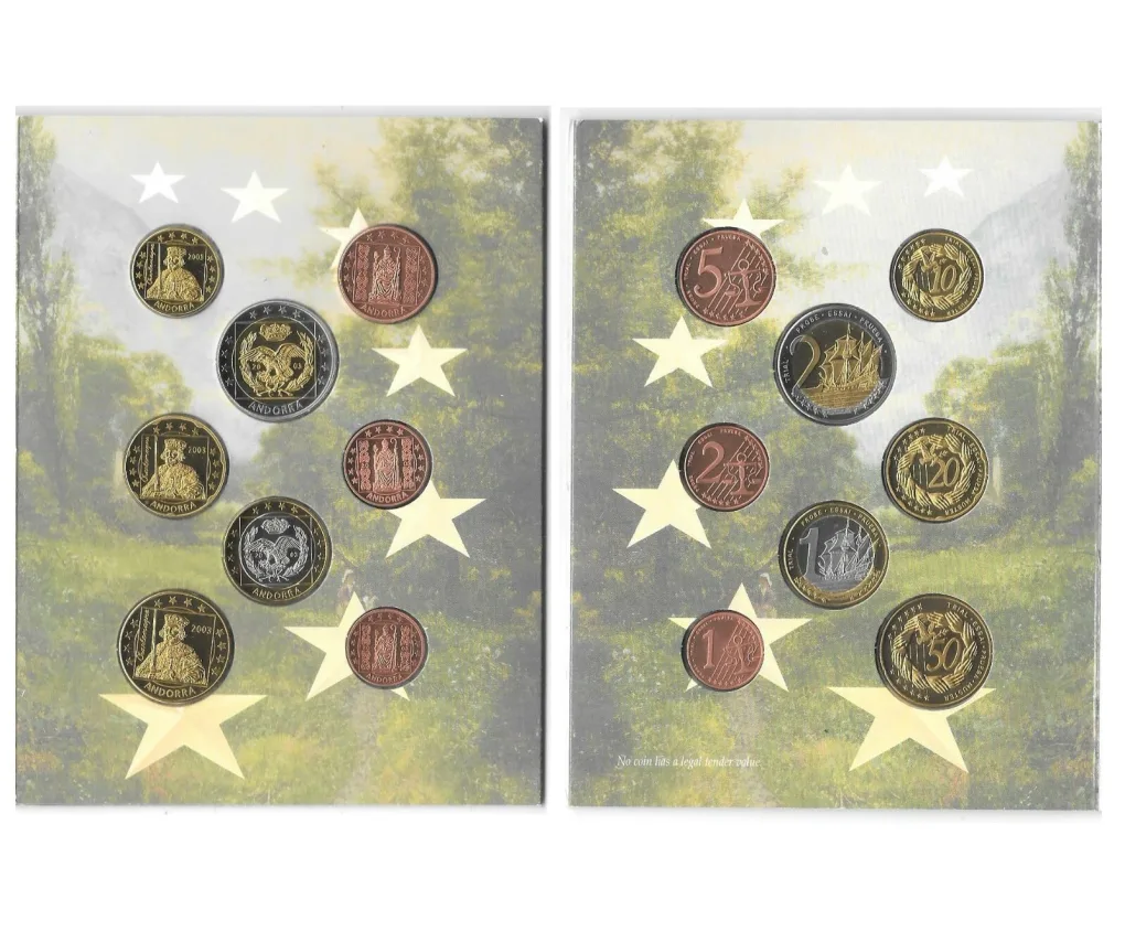 Andora Euro Pattern 2003 Rare (8 Coin Set ) with Beautiful Folder