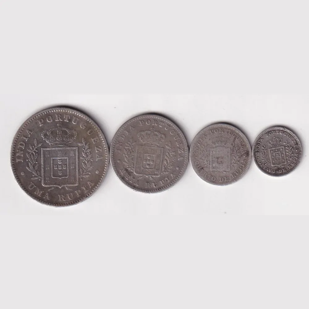 Portuguese India 4 Different Denomination (1 Rupia,½ Rupia,¼ Rupia,⅛ Rupia) Rare Silver (4 Coin) Set