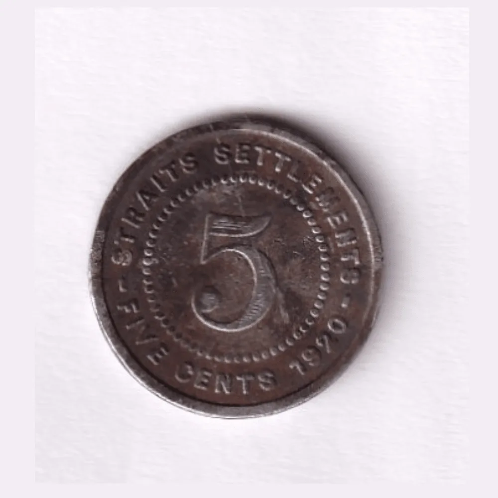 Malaysia 5 Cents -1920 George V Rare Coin#C-145