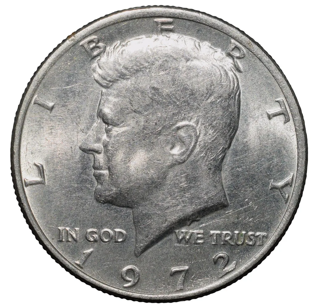 Copper-Nickel 1/2 Dollar of USA (AD 1972) with Portrait of John F. Kennedy