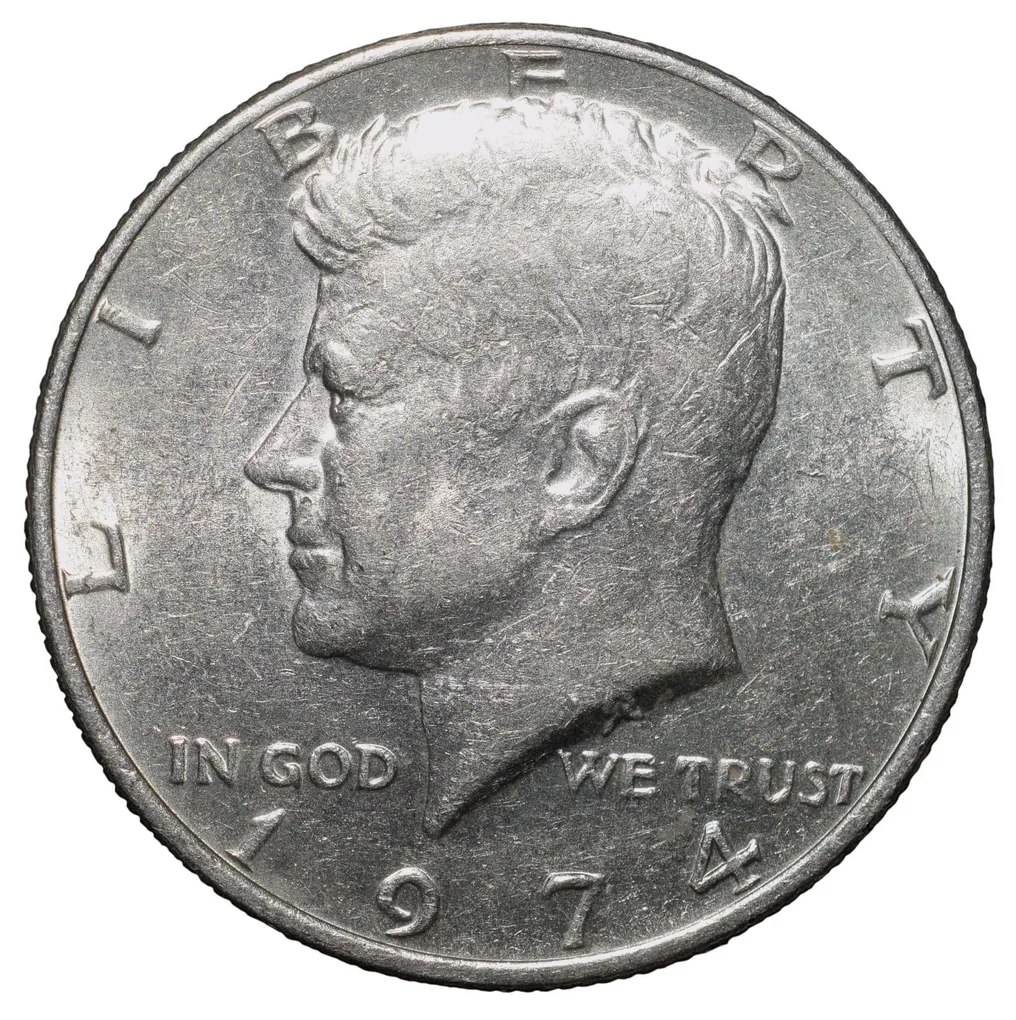Copper-Nickel 1/2 Dollar of USA (AD 1974) with Portrait of John F. Kennedy