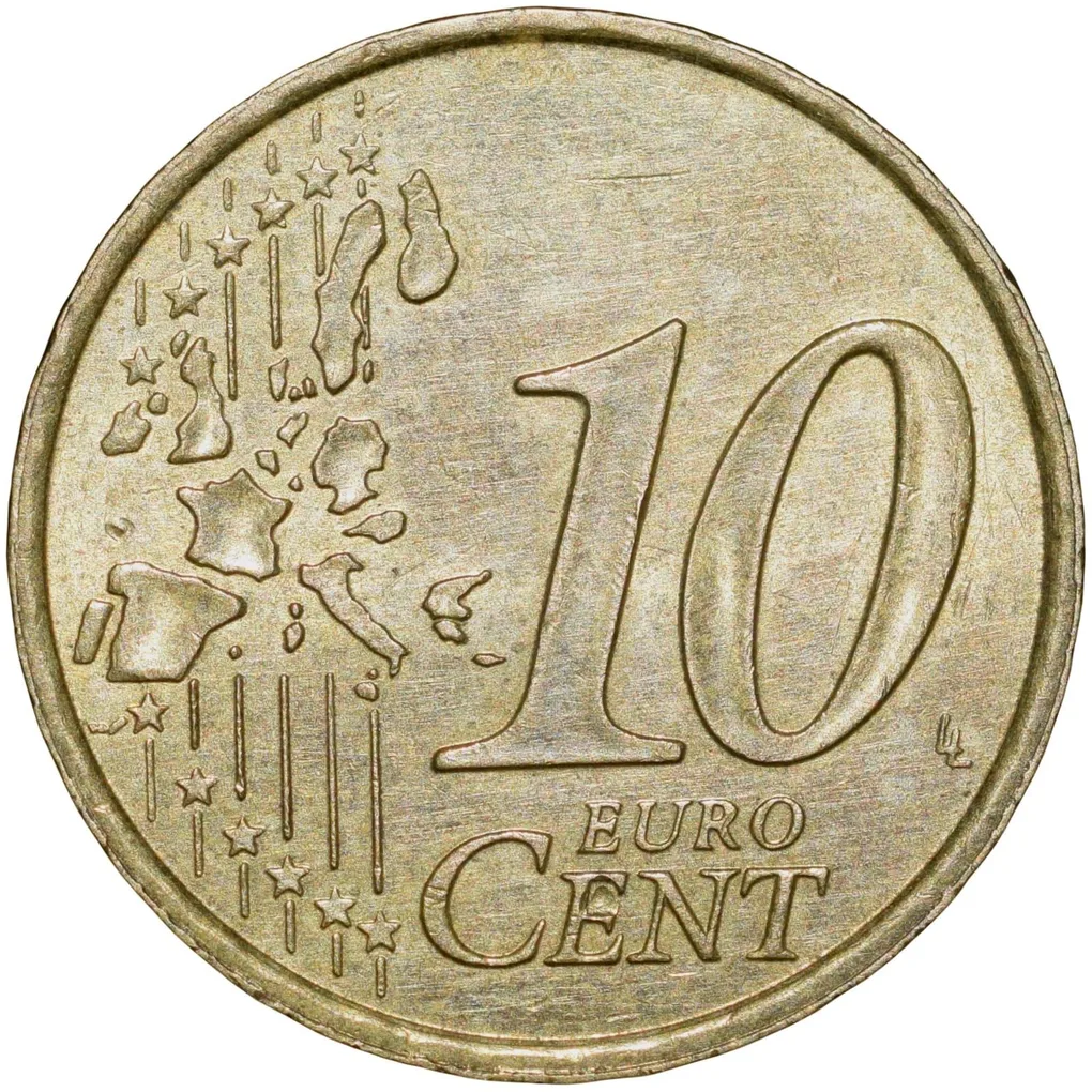 Brass 10 Euro Cents of France Country (AD 1999) Beautiful Grade