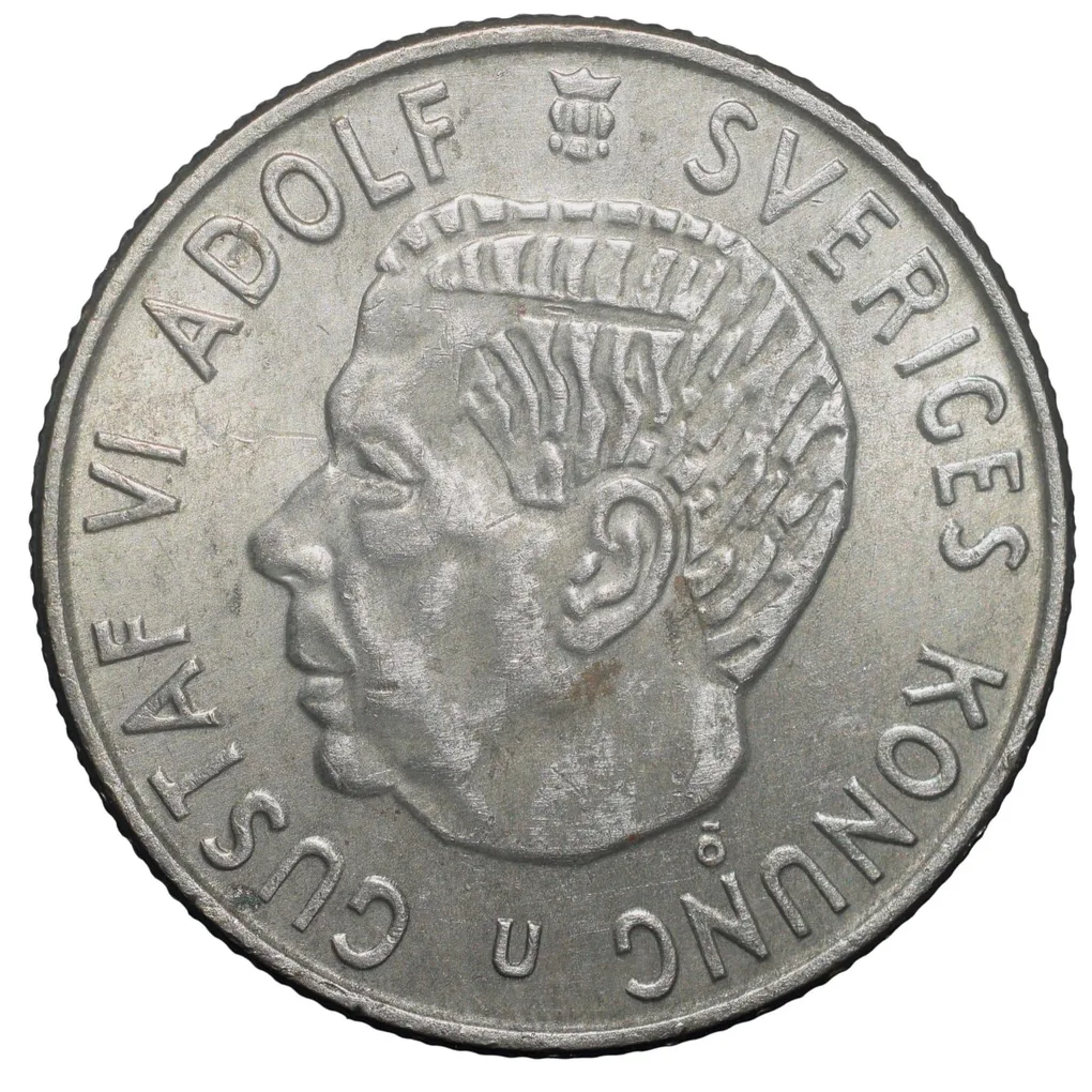 Copper-Nickel 2 Kroner of Gustaf VI Adolf (AD 1968) of Sweden Country Large Size