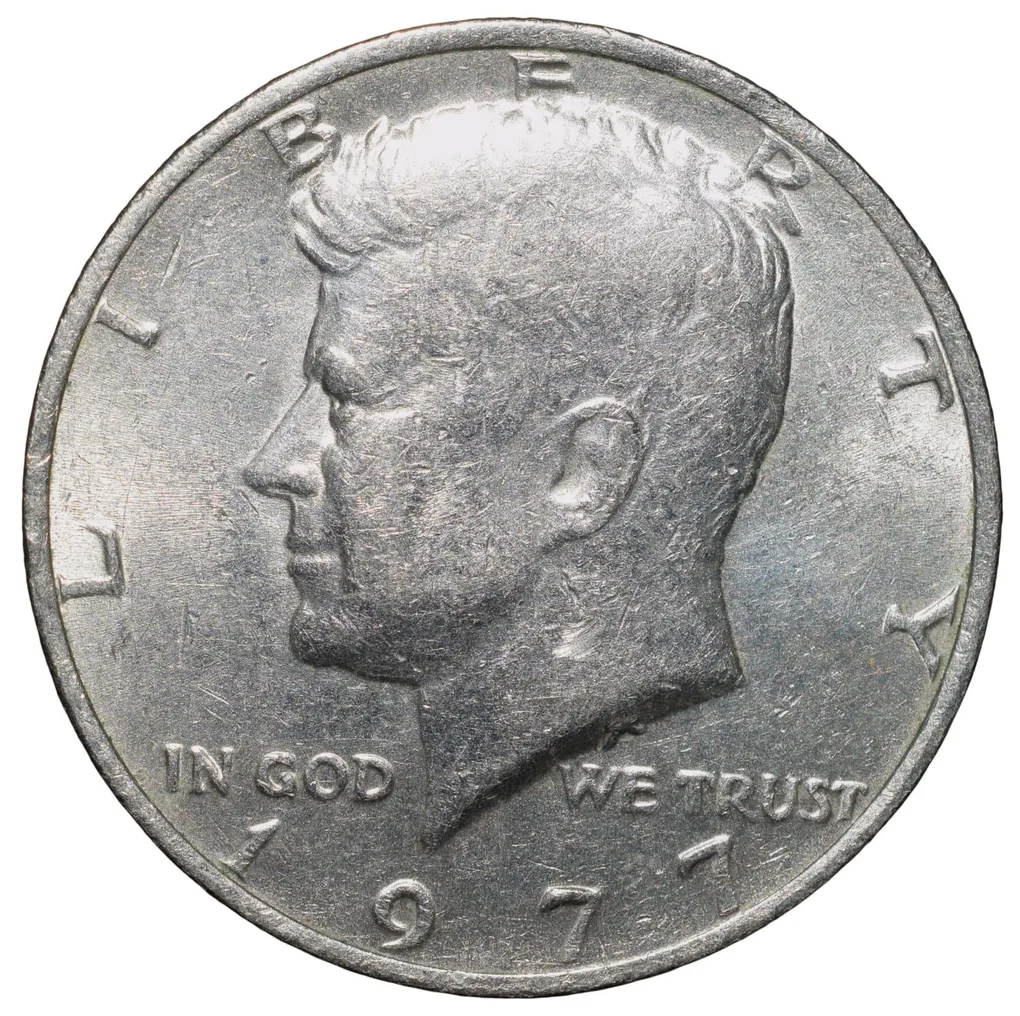 Copper-Nickel 1/2 Dollar of USA (AD 1977) with Portrait of John F. Kennedy