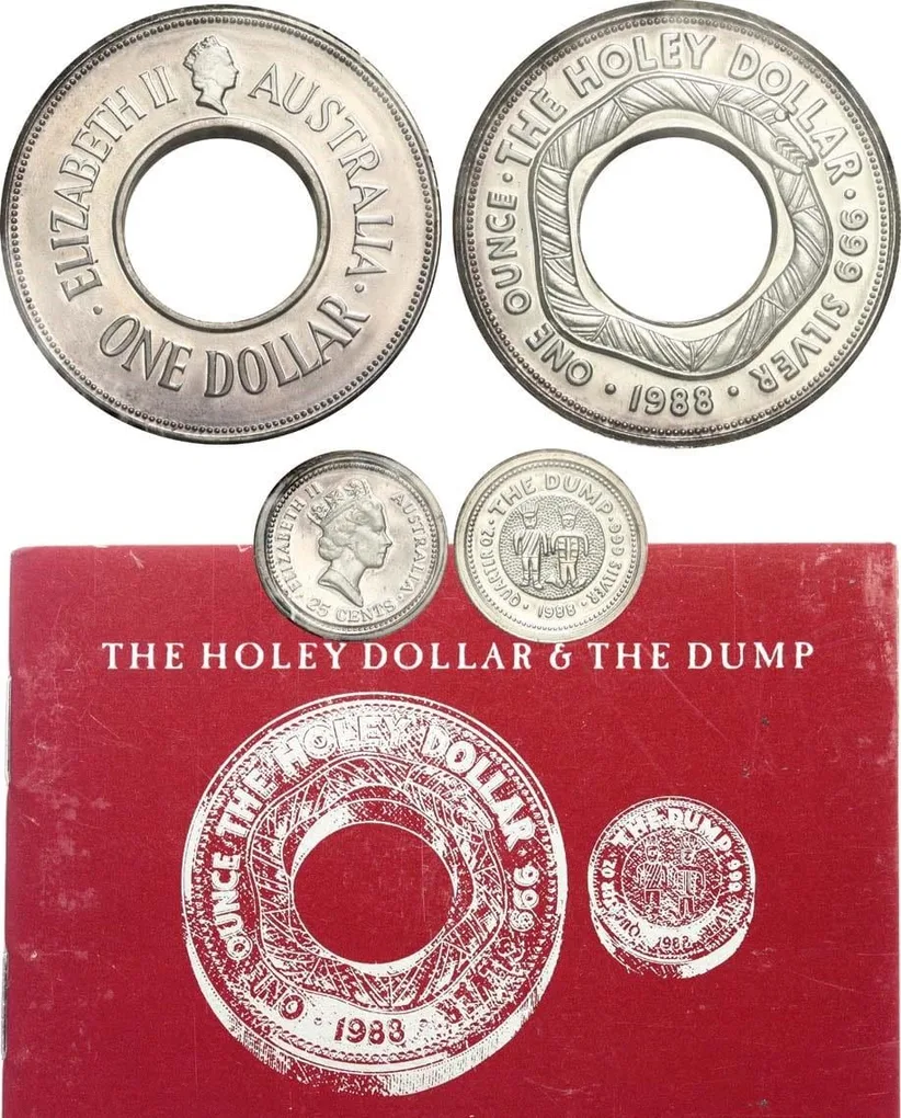 The Holey Dollar & the DUMP 1988 Australia ( 2 Silver Coin Set) the Perth Mint Rare