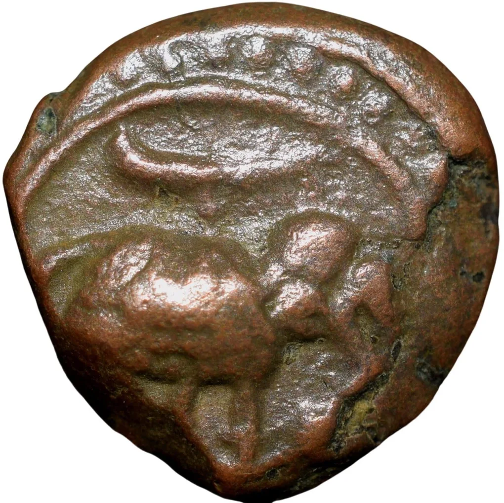 Copper 1/4 Paisa(Akhtar) of Tipu Sultan(AD 1787-99) of Mysore Kingdom Farrukhyab Hisar Mint KM61.2