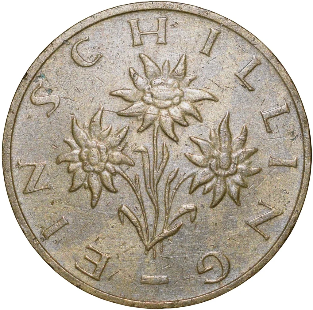Brass 1 Shilling Austria (AD 1993) with Three edelweiss flowers