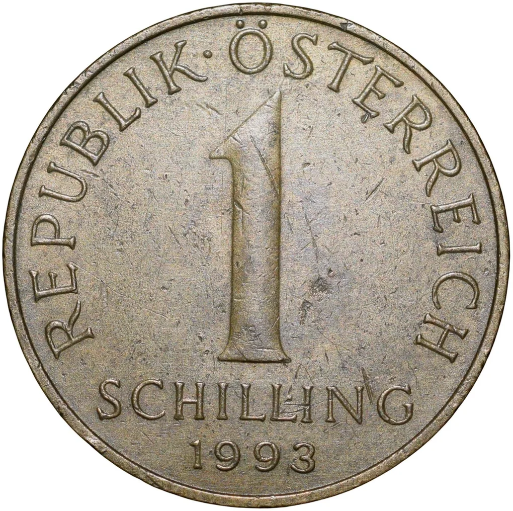 Brass 1 Shilling Austria (AD 1993) with Three edelweiss flowers