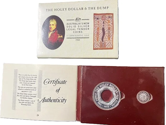 The Holey Dollar & the DUMP 1988 Australia ( 2 Silver Coin Set) the Perth Mint Rare