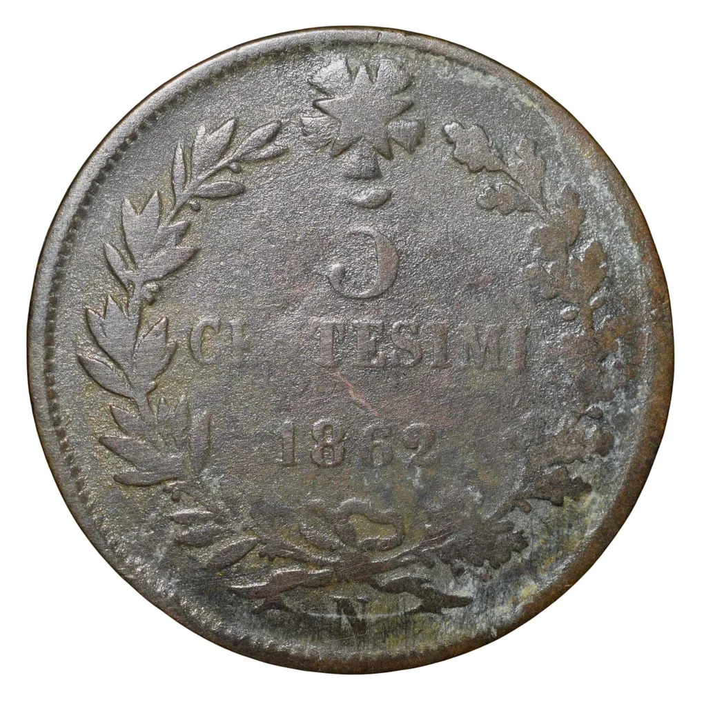 Copper 5 Centesimi of Victor Emmanuel II (AD 1862) from Italy Rare
