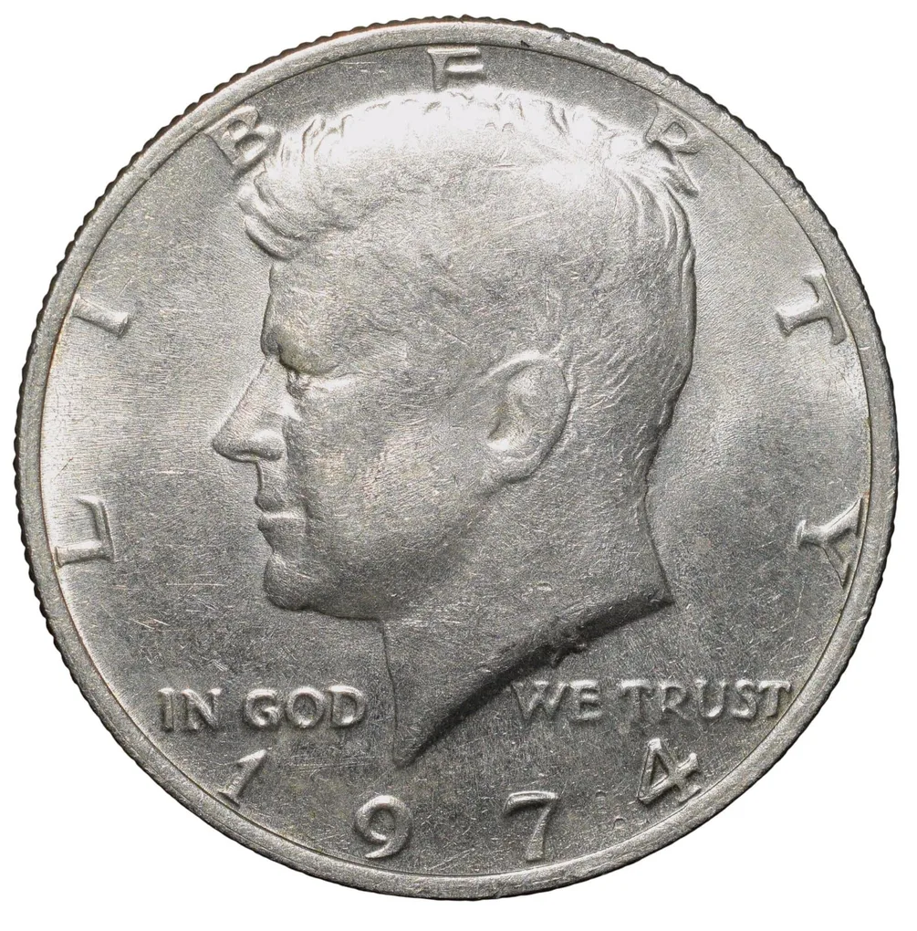 Copper-Nickel 1/2 Dollar of USA (AD 1974) with Portrait of John F. Kennedy