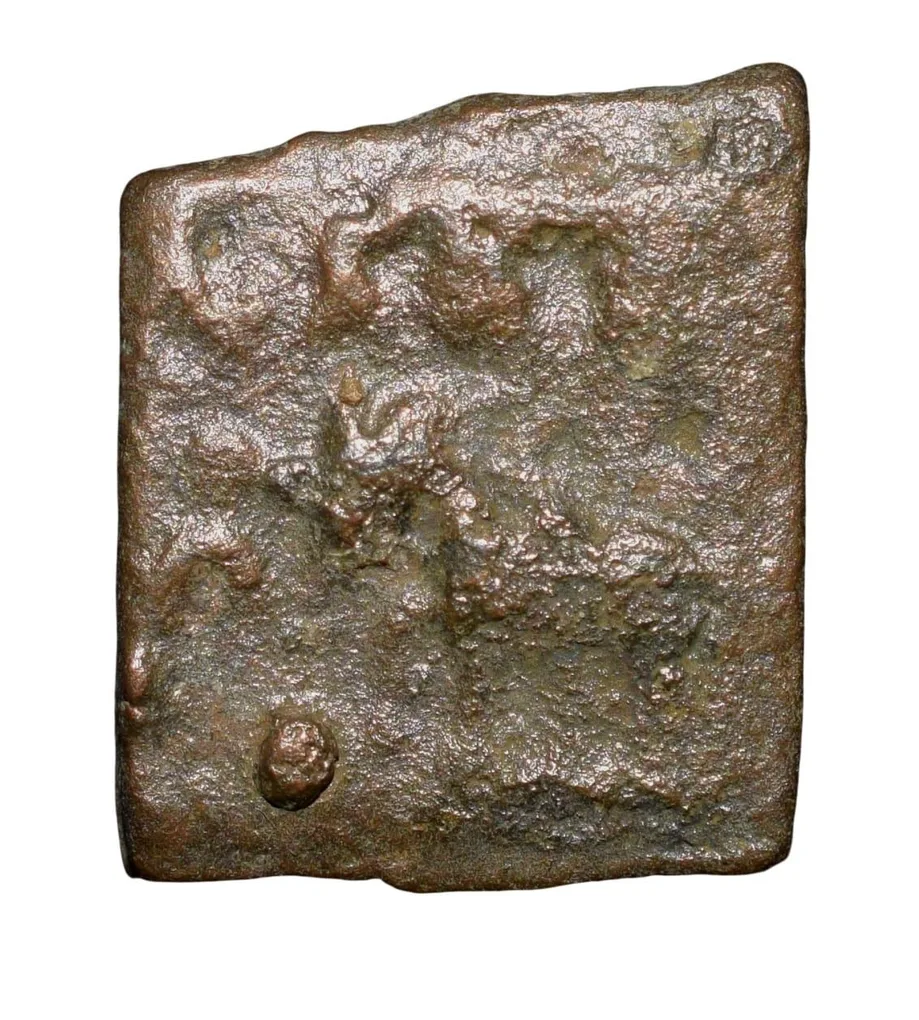 Cast Copper Coin of City-State - Sukatimati(2nd Cen. BC) Horse walking left, Brahmi legend/Elephant, Ujjaini, Triangular Headed