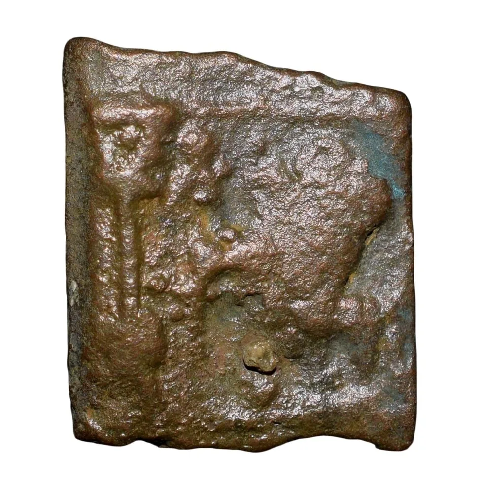 Cast Copper Coin of City-State - Sukatimati(2nd Cen. BC) Horse walking left, Brahmi legend/Elephant, Ujjaini, Triangular Headed