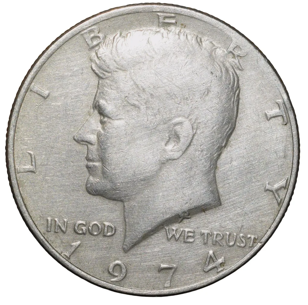 Copper-Nickel 1/2 Dollar of USA (AD 1974) with Portrait of John F. Kennedy