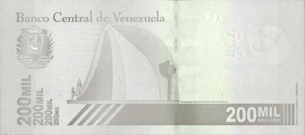 200,000 Bolivares of Venezuela Country (AD 2020) with "Mausoleum of the Liberator" Simón Bolívar and the National Pantheon in Caracas