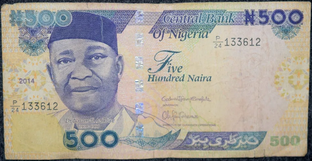 500 Naira of Nigeria Country (AD 2014) with Dr. Nnamdi Azikiwe (1904-1996) - First President/Offshore oil rig platform