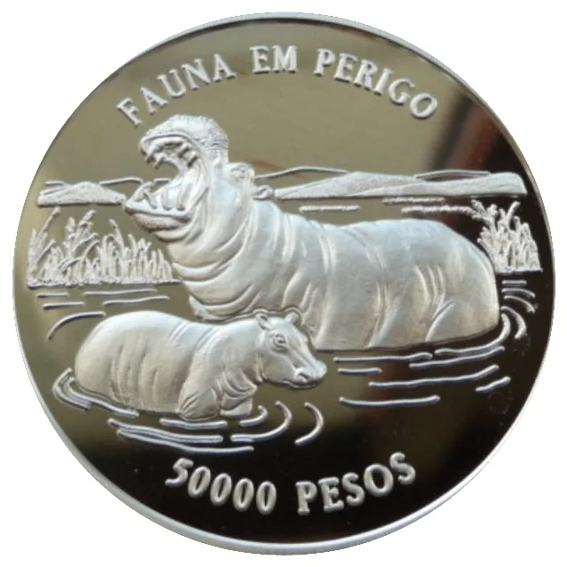 Reproduction Coin - Guinea-Bissau 50 000 Pesos 1996 Hippopotamus-Female and calf Commemorative UNC Rare Silver Plated Coin