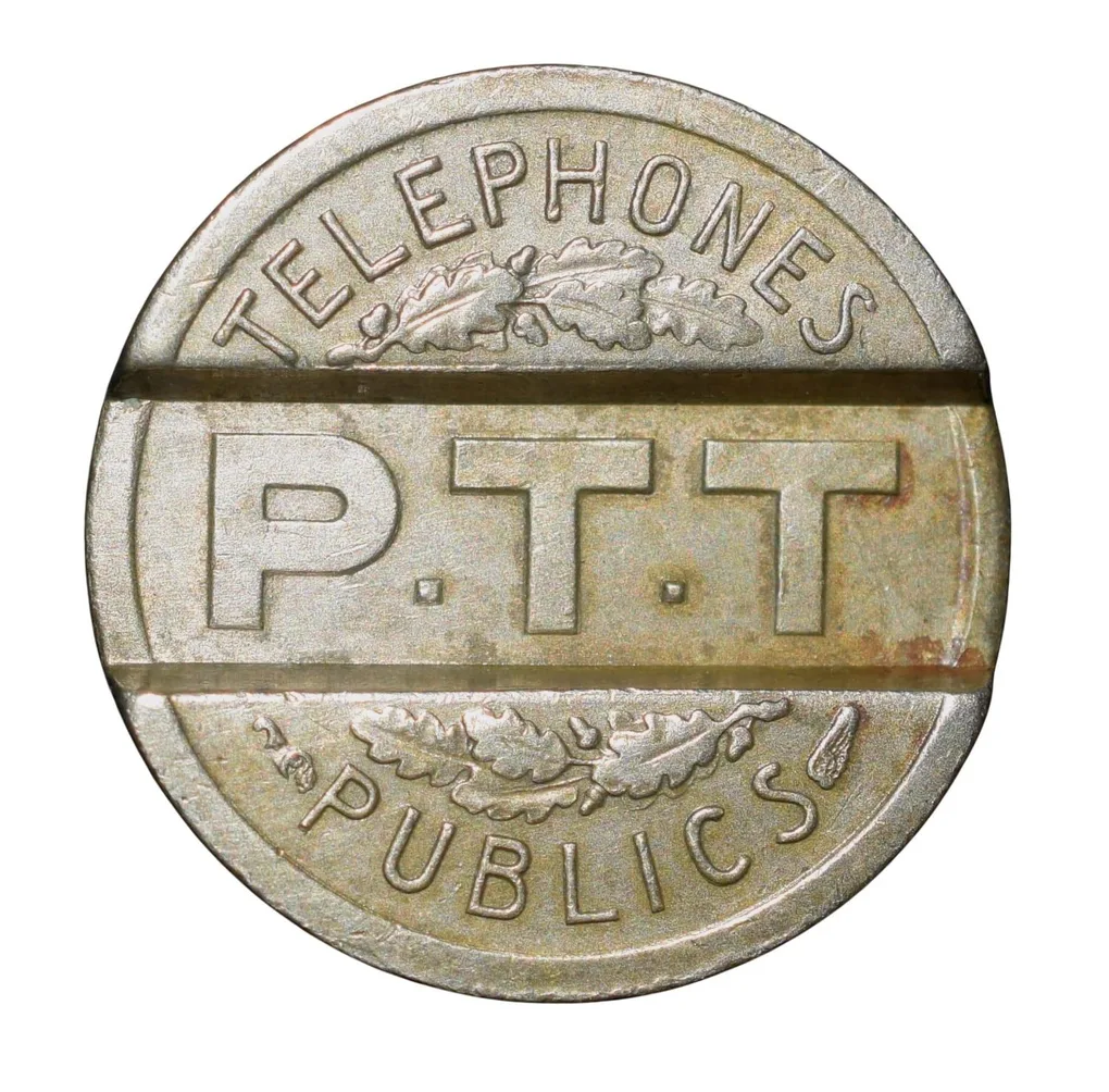 Zinc Telephone Token from France (AD 1937) with Marianne wearing a Phrygian cap facing left