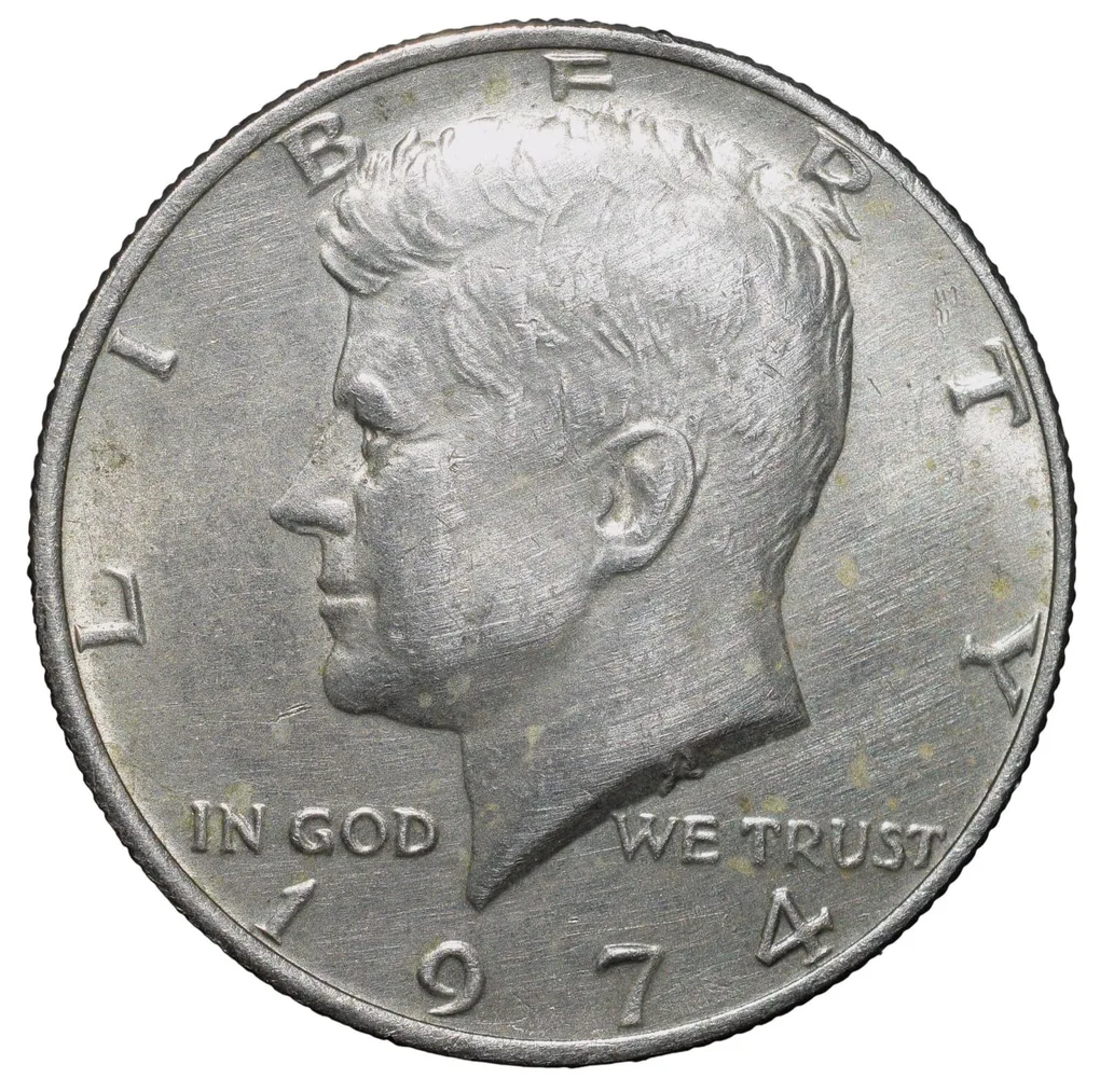 Copper-Nickel 1/2 Dollar of USA (AD 1974) with Portrait of John F. Kennedy