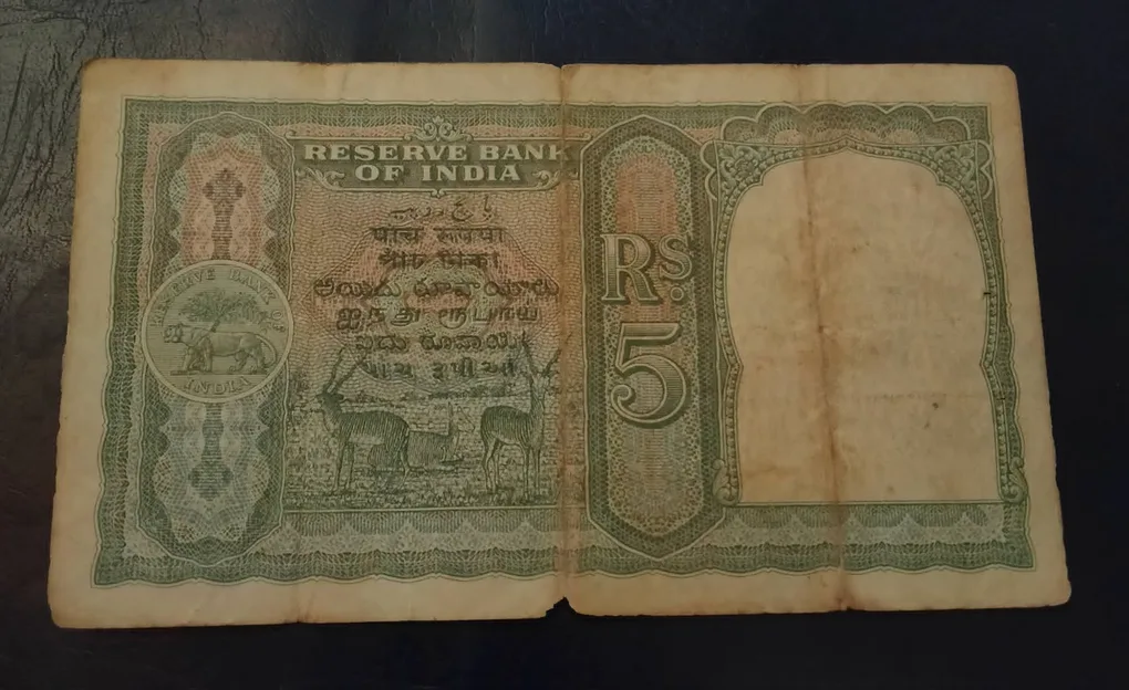 🇬🇧British 🇮🇳India Rare Note 5₹ Signature C. D. Deshmukh. Front face rare fine condition Condition as image