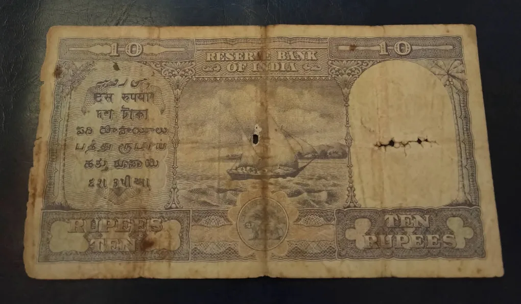 British India 🇮🇳 George VI Ruppe 10 CD deshmukh Shipping extra 70/_ portrait of George VI to right. CONDITION.as image