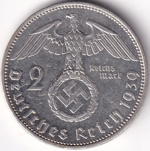 Swastik Symbol 2 Marks Germany 1939 Silver 8 Grams Weight Rare