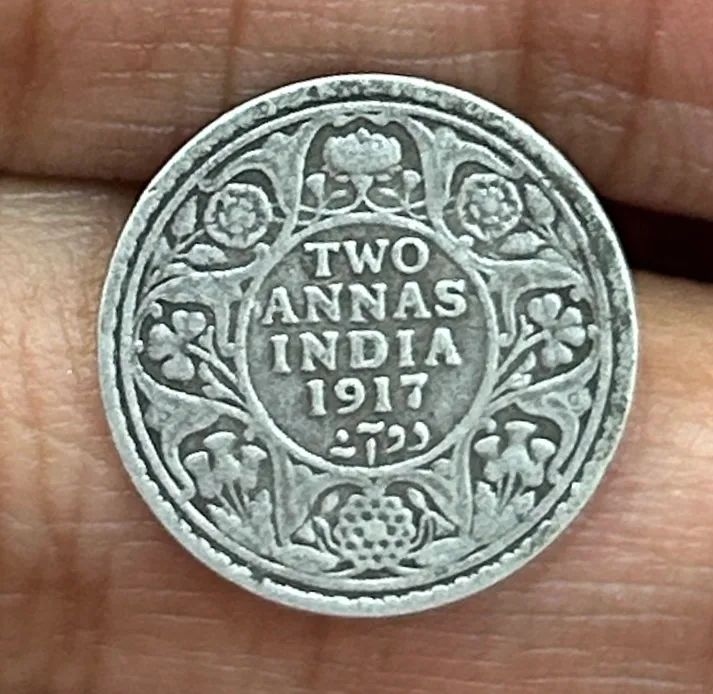 British-India Two Annas 1917 (George V) Rare Silver Coin#K-184