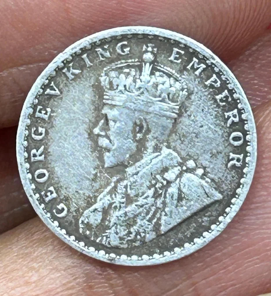 British-India Two Annas 1917 (George V) Rare Silver Coin#K-197