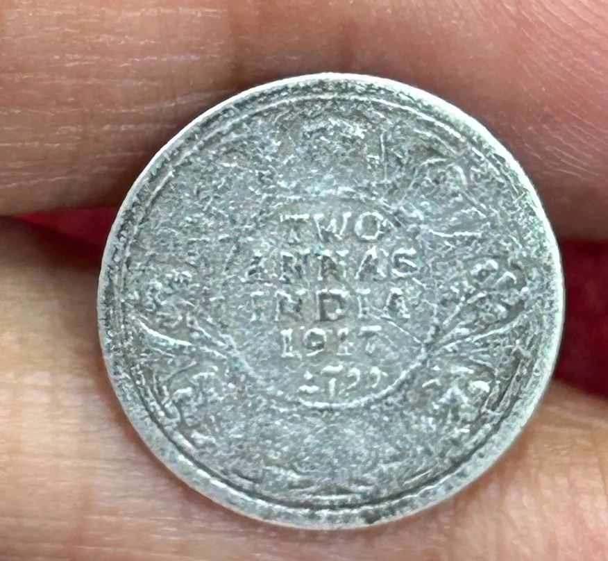 British-India Two Annas 1917 (George V) Rare Silver Coin#K-213