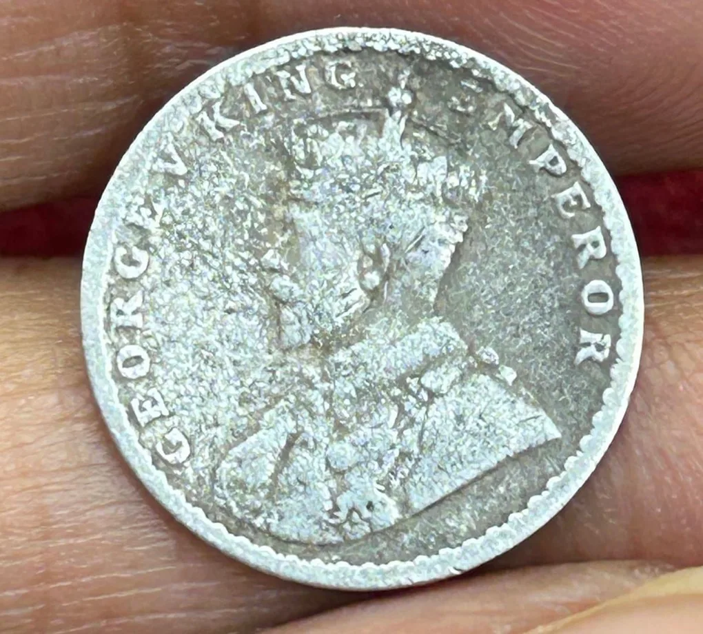British-India Two Annas 1916 (George V) Rare Silver Coin#K-214