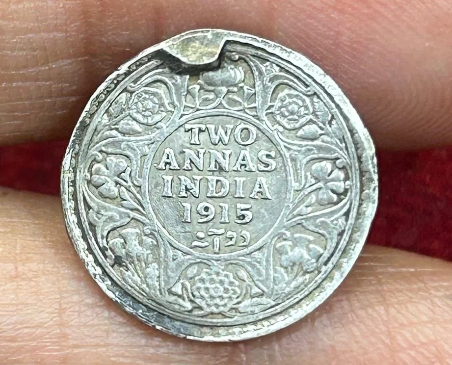 British-India Two Annas 1915 (George V) Rare Silver Coin#K-219