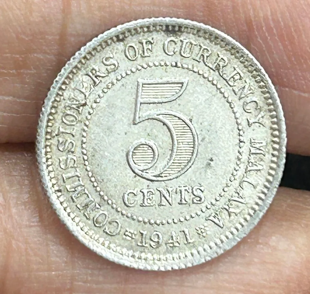 British Malaysia › Malaya 5 Cents 1941 - George VI Rare Silver Coin #S-63