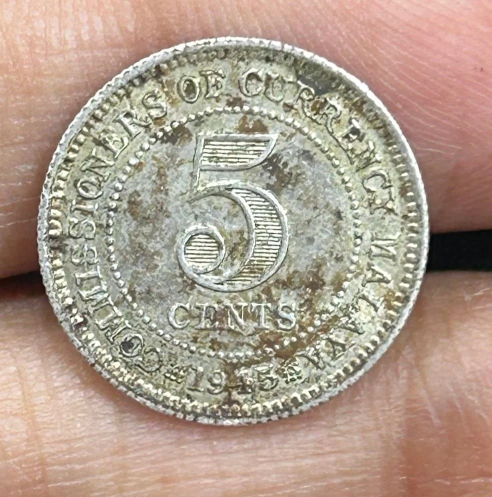 British Malaysia › Malaya 5 Cents 1945 - George VI Rare Silver Coin #S-65