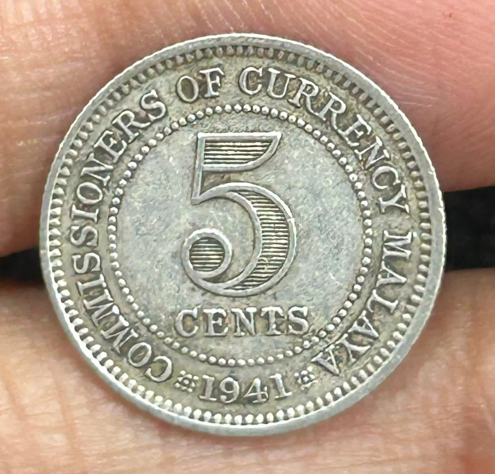 British Malaysia › Malaya 5 Cents 1941 - George VI Rare Silver Coin #S-67