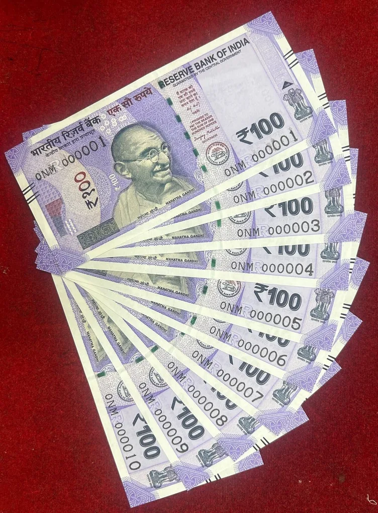 000001-000010 Fancy Number 0 prefix GEM UNC 100 Rupees Rare (10 Note Set)