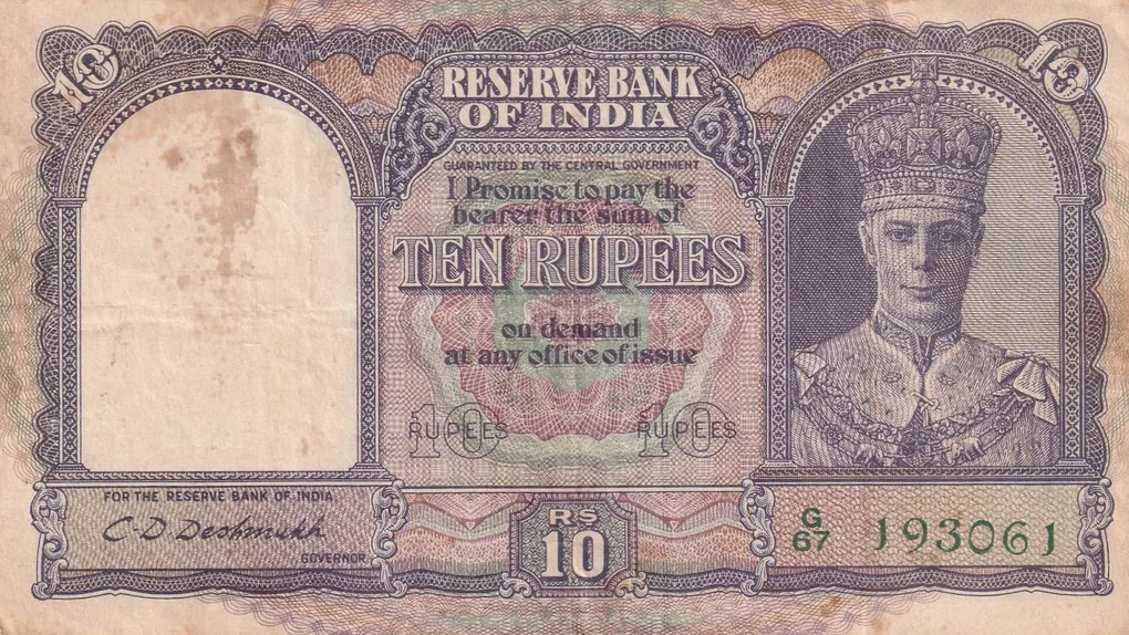 British-India Geroge VI 10 Rupees Fafda Governor C.d.deshmukh Rare Note
