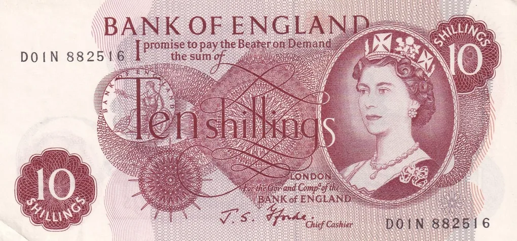 United Kingdom › England 10 Shillings - Elizabeth II Rare note ( A.U Condition) #B2