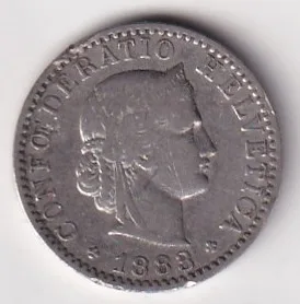 Switzerland 20 Rappen (Libertas) 1883 Rare Coin #K-180