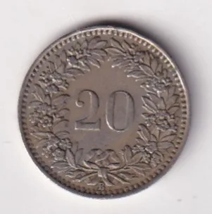 Switzerland 20 Rappen (Libertas) 1943 Rare Coin #K-182