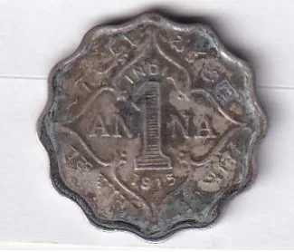 British- India 1 Anna 1915 (George V) Rare Date Coin #k-222